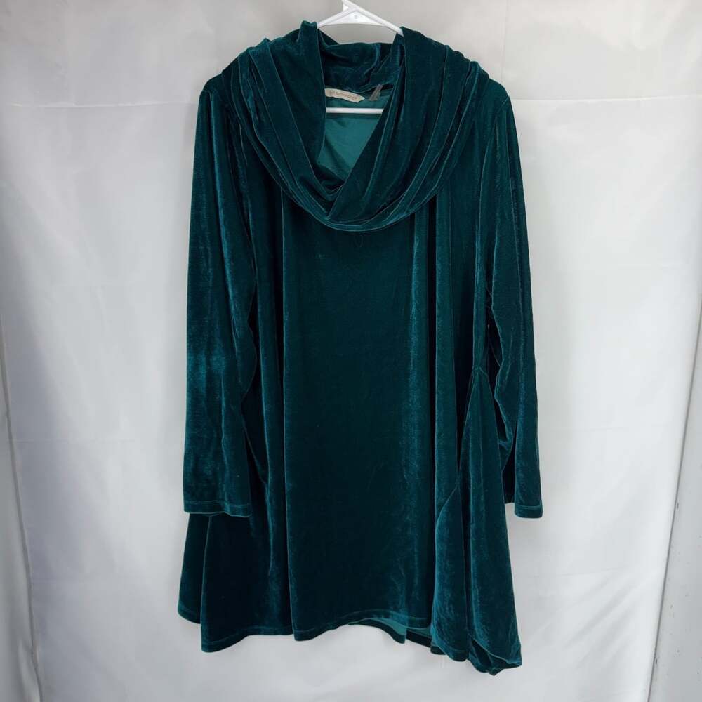 Soft Surroundings Women 3X Velvet Tunic Top Cowl Neck Green Long Sleeve Shirt